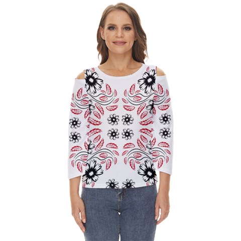 Folk Flowers Print Floral Pattern Ethnic Art Cut Out Wide Sleeve Top by Eskimos