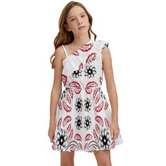 Folk Flowers Print Floral Pattern Ethnic Art Kids  One Shoulder Party Dress by Eskimos