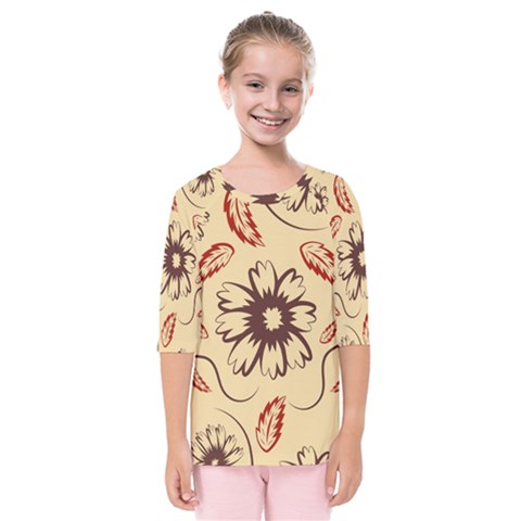 Folk Flowers Print Floral Pattern Ethnic Art Kids  Quarter Sleeve Raglan Tee by Eskimos