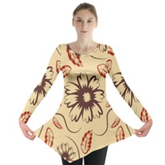 Folk Flowers Print Floral Pattern Ethnic Art Long Sleeve Tunic  by Eskimos