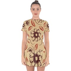 Folk Flowers Print Floral Pattern Ethnic Art Drop Hem Mini Chiffon Dress by Eskimos