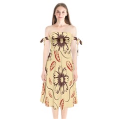 Folk Flowers Print Floral Pattern Ethnic Art Shoulder Tie Bardot Midi Dress by Eskimos