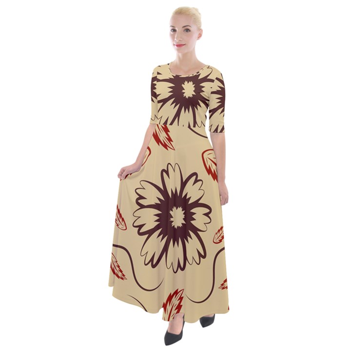 Folk flowers print Floral pattern Ethnic art Half Sleeves Maxi Dress