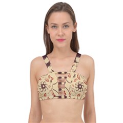 Folk Flowers Print Floral Pattern Ethnic Art Cage Up Bikini Top by Eskimos