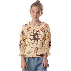 Folk Flowers Print Floral Pattern Ethnic Art Kids  Cuff Sleeve Top