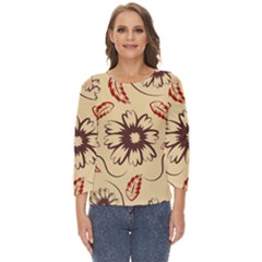 Folk Flowers Print Floral Pattern Ethnic Art Cut Out Wide Sleeve Top