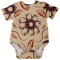 Folk Flowers Print Floral Pattern Ethnic Art Baby Short Sleeve Onesie Bodysuit by Eskimos