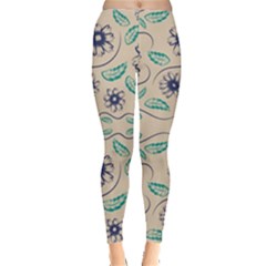 Folk Flowers Print Floral Pattern Ethnic Art Leggings  by Eskimos