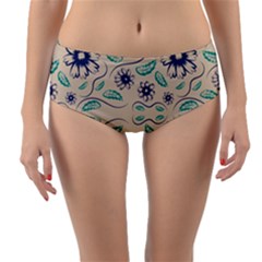 Folk Flowers Print Floral Pattern Ethnic Art Reversible Mid-waist Bikini Bottoms by Eskimos