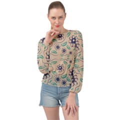 Folk Flowers Print Floral Pattern Ethnic Art Banded Bottom Chiffon Top by Eskimos