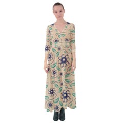 Folk Flowers Print Floral Pattern Ethnic Art Button Up Maxi Dress by Eskimos