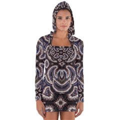 Embroidered Patterns Long Sleeve Hooded T-shirt by kaleidomarblingart