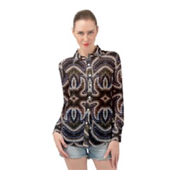 Embroidered Patterns Long Sleeve Chiffon Shirt