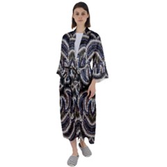 Embroidered Patterns Maxi Satin Kimono by kaleidomarblingart