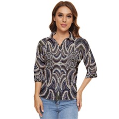 Embroidered Patterns Women s Quarter Sleeve Pocket Shirt