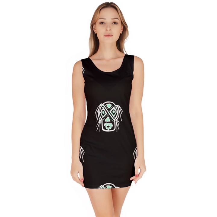 Tibal Mask Motif Drawing Pattern Bodycon Dress