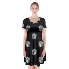 Tribal Mask Motif Drawing Pattern Short Sleeve V-neck Flare Dress by dflcprintsclothing