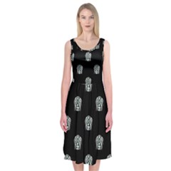 Tribal Mask Motif Drawing Pattern Midi Sleeveless Dress by dflcprintsclothing