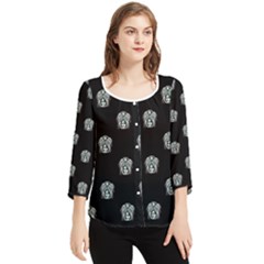 Tribal Mask Motif Drawing Pattern Chiffon Quarter Sleeve Blouse