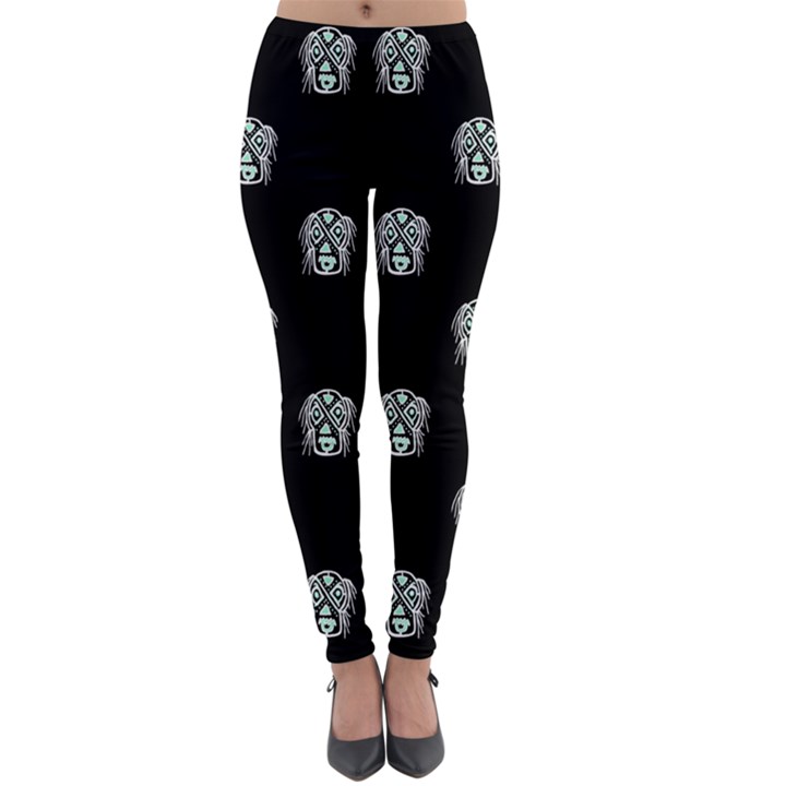 Tribal Mask Motif Drawing Pattern Lightweight Velour Leggings