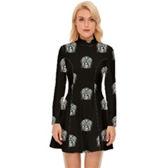 Tribal Mask Motif Drawing Pattern Long Sleeve Velour Longline Dress