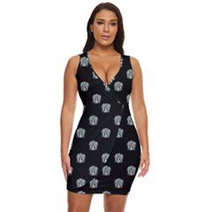 Tribal Mask Motif Drawing Pattern Draped Bodycon Dress