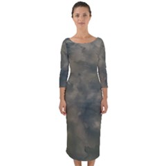 Algae Texture Patttern Quarter Sleeve Midi Bodycon Dress by dflcprintsclothing