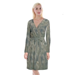 Algae Texture Patttern Long Sleeve Velvet Front Wrap Dress