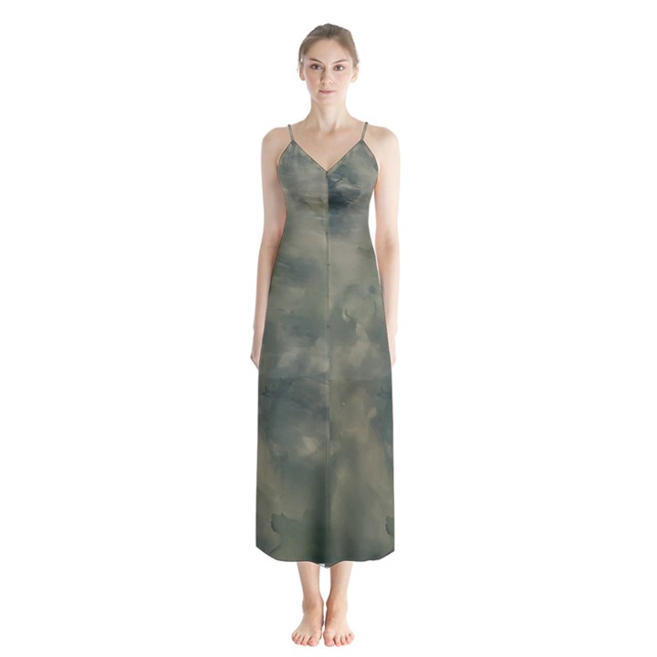 Algae Texture Patttern Button Up Chiffon Maxi Dress