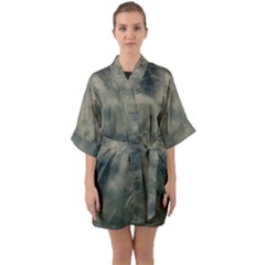 Algae Texture Patttern Half Sleeve Satin Kimono  by dflcprintsclothing