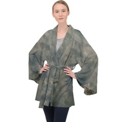 Algae Texture Patttern Long Sleeve Velvet Kimono  by dflcprintsclothing