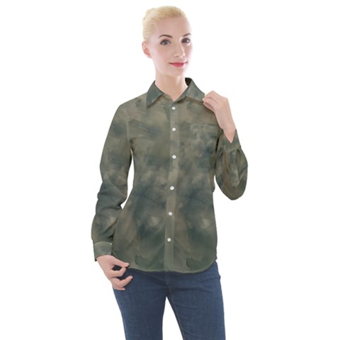 Algae Texture Patttern Women s Long Sleeve Pocket Shirt by dflcprintsclothing