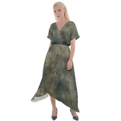 Algae Texture Patttern Cross Front Sharkbite Hem Maxi Dress by dflcprintsclothing