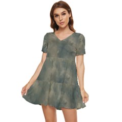 Algae Texture Patttern Tiered Short Sleeve Babydoll Dress by dflcprintsclothing