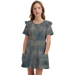 Algae Texture Patttern Kids  Frilly Sleeves Pocket Dress