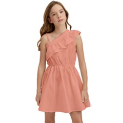 Vivid Tangerine Kids  One Shoulder Party Dress