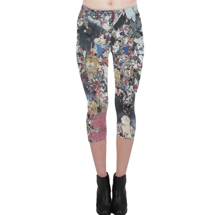 Multicolored Debris Texture Print Capri Leggings 