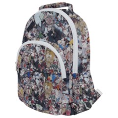 Multicolored Debris Texture Print Rounded Multi Pocket Backpack by dflcprintsclothing