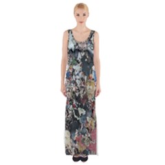 Multicolored Debris Texture Print Thigh Split Maxi Dress by dflcprintsclothing