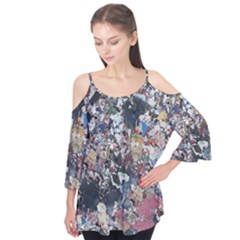 Multicolored Debris Texture Print Flutter Sleeve Tee 