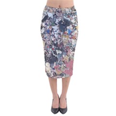 Multicolored Debris Texture Print Velvet Midi Pencil Skirt by dflcprintsclothing