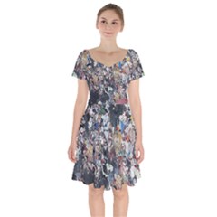 Multicolored Debris Texture Print Short Sleeve Bardot Dress