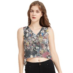 Multicolored Debris Texture Print V-neck Cropped Tank Top by dflcprintsclothing