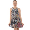 Multicolored Debris Texture Print Halter Tie Back Chiffon Dress View1