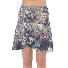 Multicolored Debris Texture Print Wrap Front Skirt