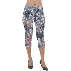 Multicolored Debris Texture Print Lightweight Velour Capri Leggings  by dflcprintsclothing