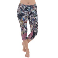 Multicolored Debris Texture Print Lightweight Velour Capri Yoga Leggings by dflcprintsclothing