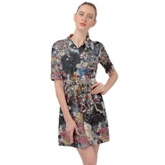 Multicolored Debris Texture Print Belted Shirt Dress by dflcprintsclothing