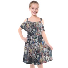 Multicolored Debris Texture Print Kids  Cut Out Shoulders Chiffon Dress by dflcprintsclothing