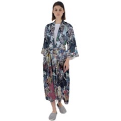 Multicolored Debris Texture Print Maxi Satin Kimono by dflcprintsclothing